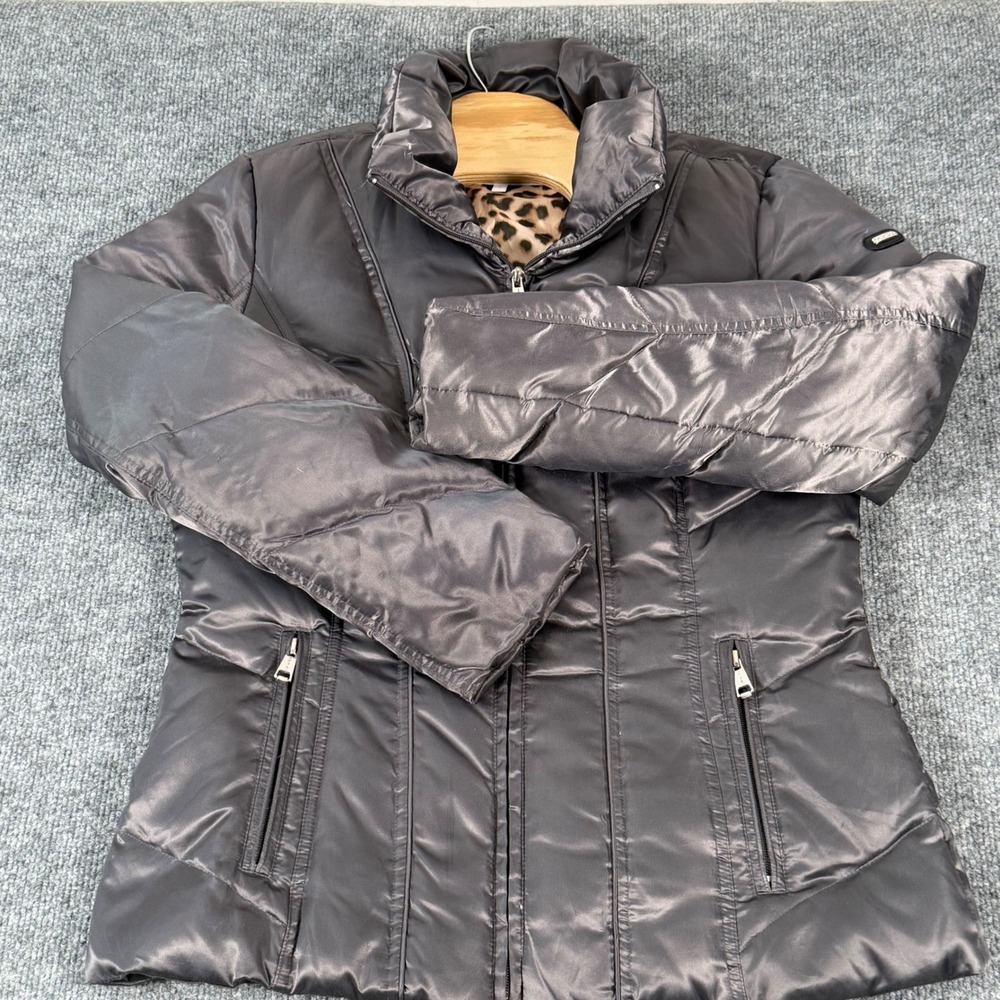 Calvin Klein Puffer Small Jacket Quilted Waterfowl Feathers Lined Leopard Print